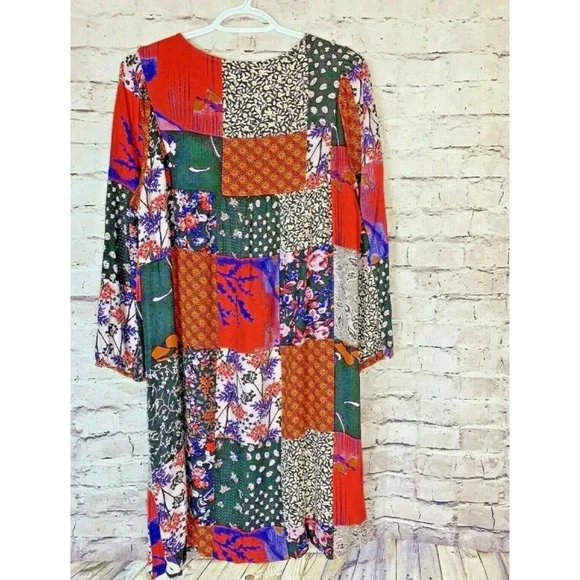Sold - Anthropologie Dress One September Arcata Boho Patchwork Rayon - Picture 5 of 12